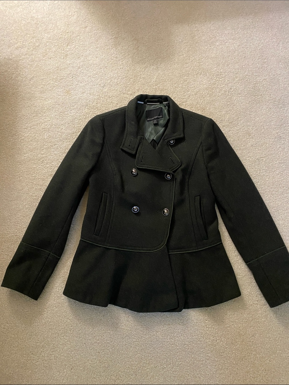 Banana Republic Women's Dark green Double-Breasted Peacoat with Flared Hem